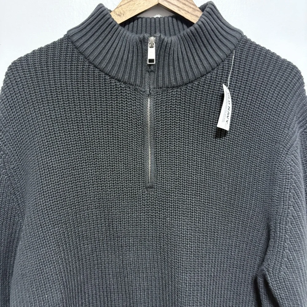 Old Navy Sweater Mens L Gray Zip Neck Cotton Shaker Knit Mock Neck Pullover